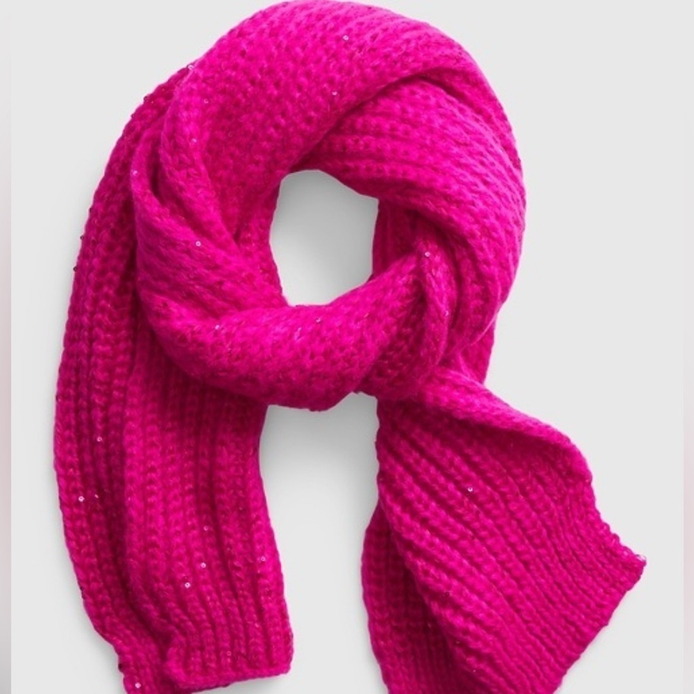 NWT Gap Scarf Shine Fushia Pink Soft Rib Knit Sequin OS